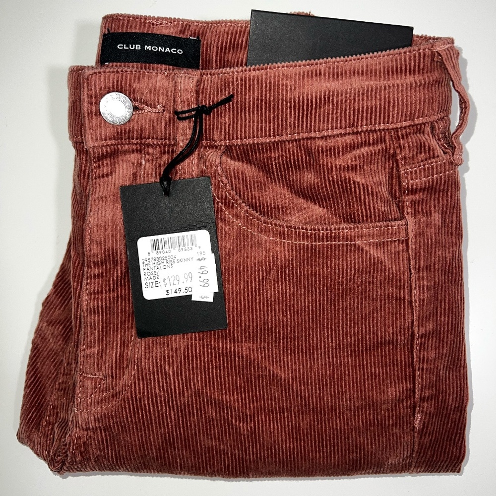 Club Monaco Women's Corduroy The High Rise Skinny Pants Rose $149.50